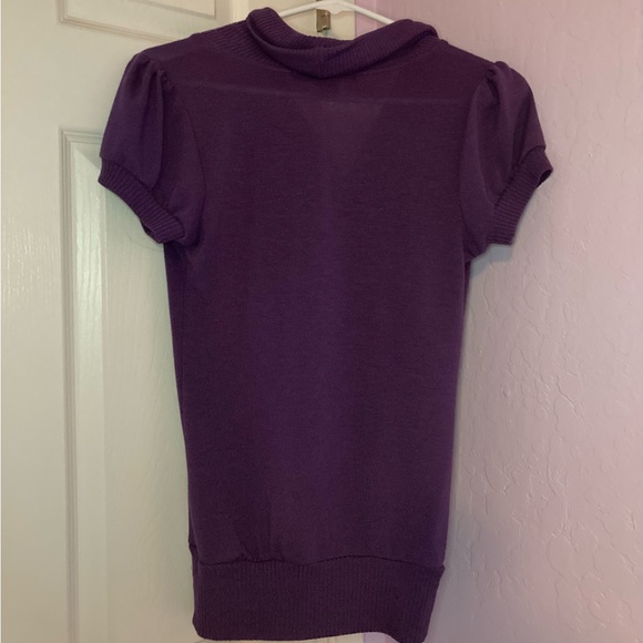 Y2k Active Basic dark purple long blouse with slouchy neck. - Picture 3 of 4